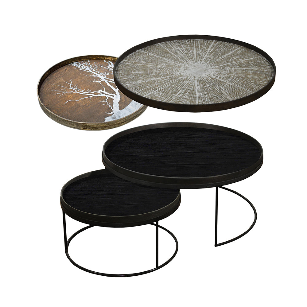 Tray Nesting Tables Low Round XL - White Tree and White Slice