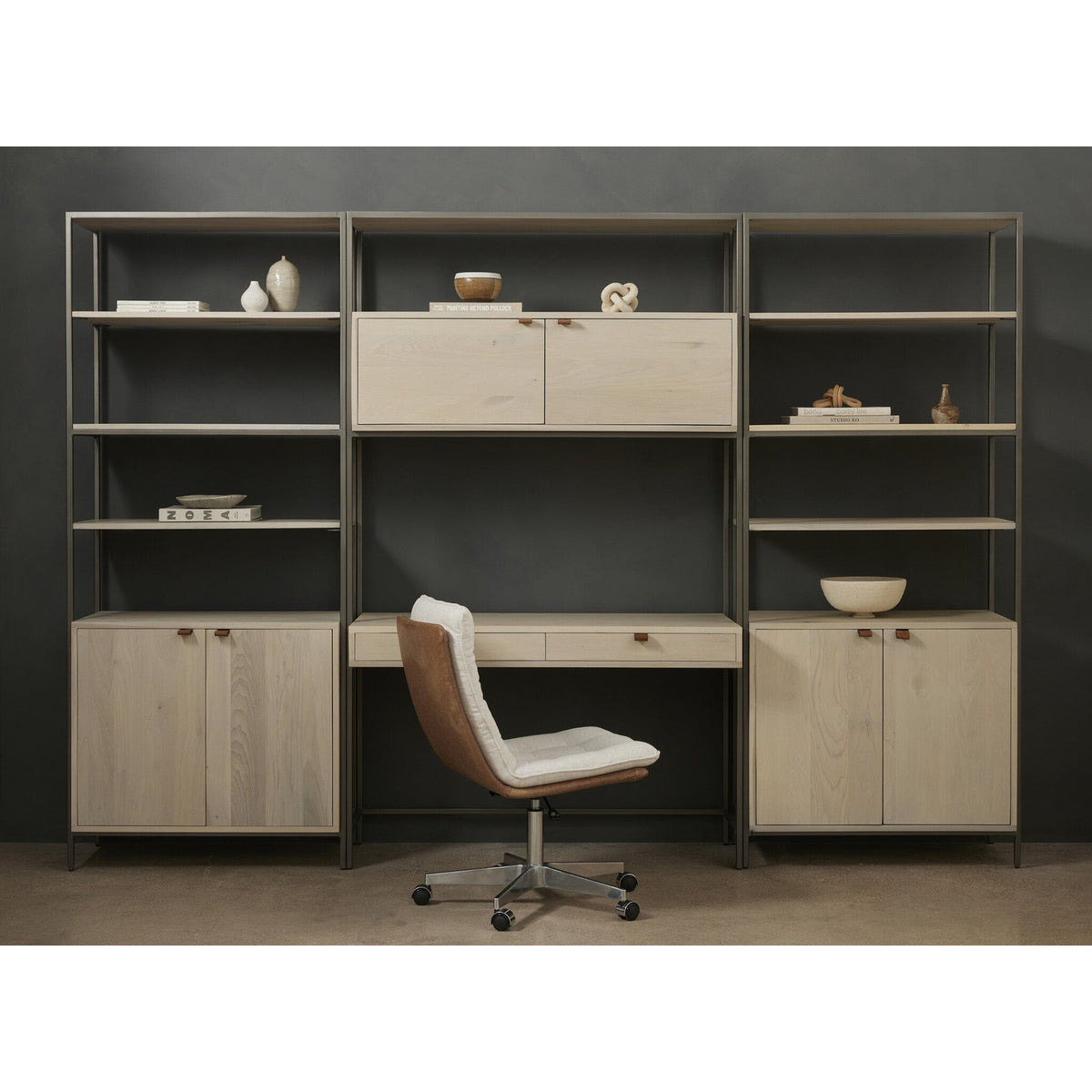 Trey Modular Wall Desk With 2 Bookcases - Dove Poplar