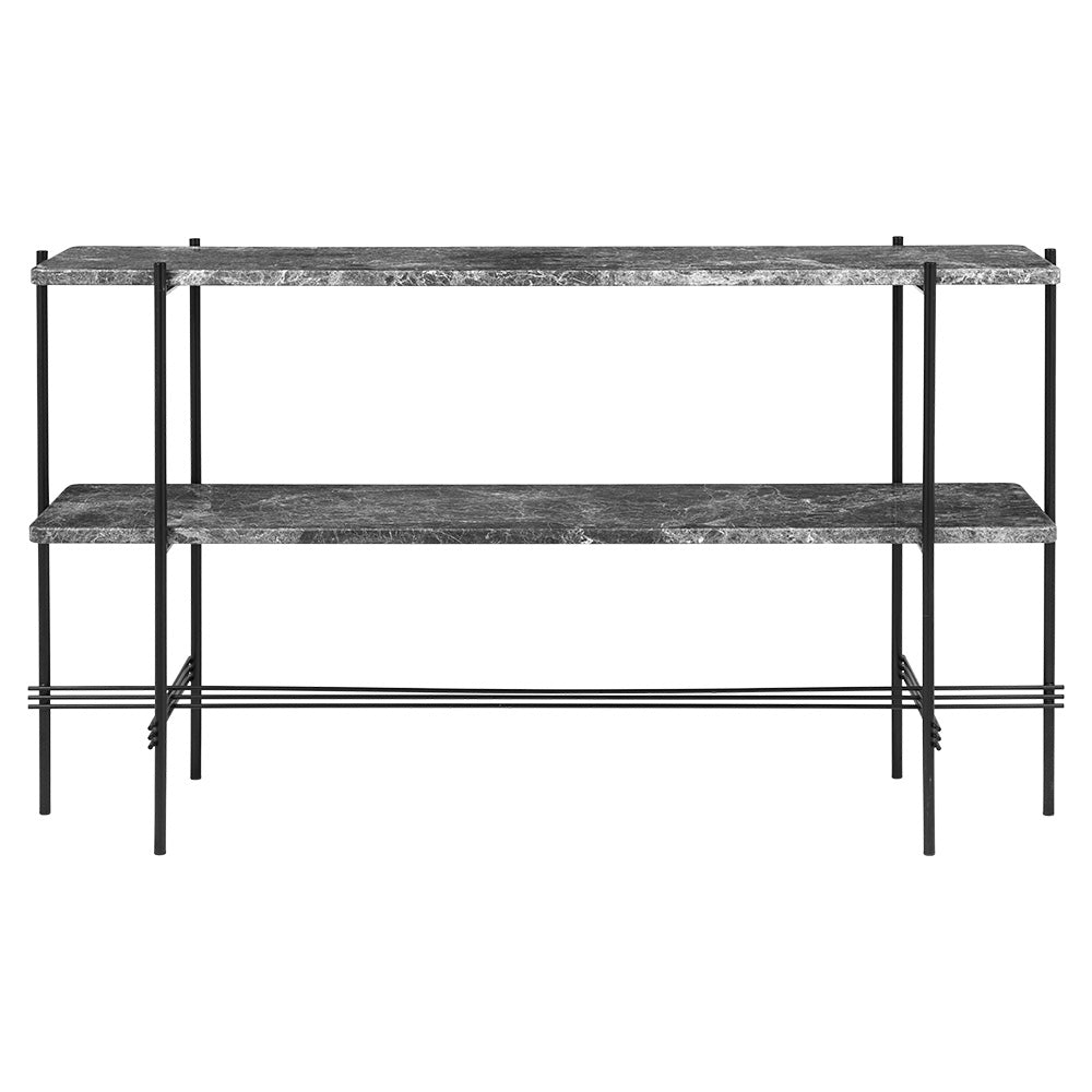 TS 2 Tier Console Table - Gray Marble, Black