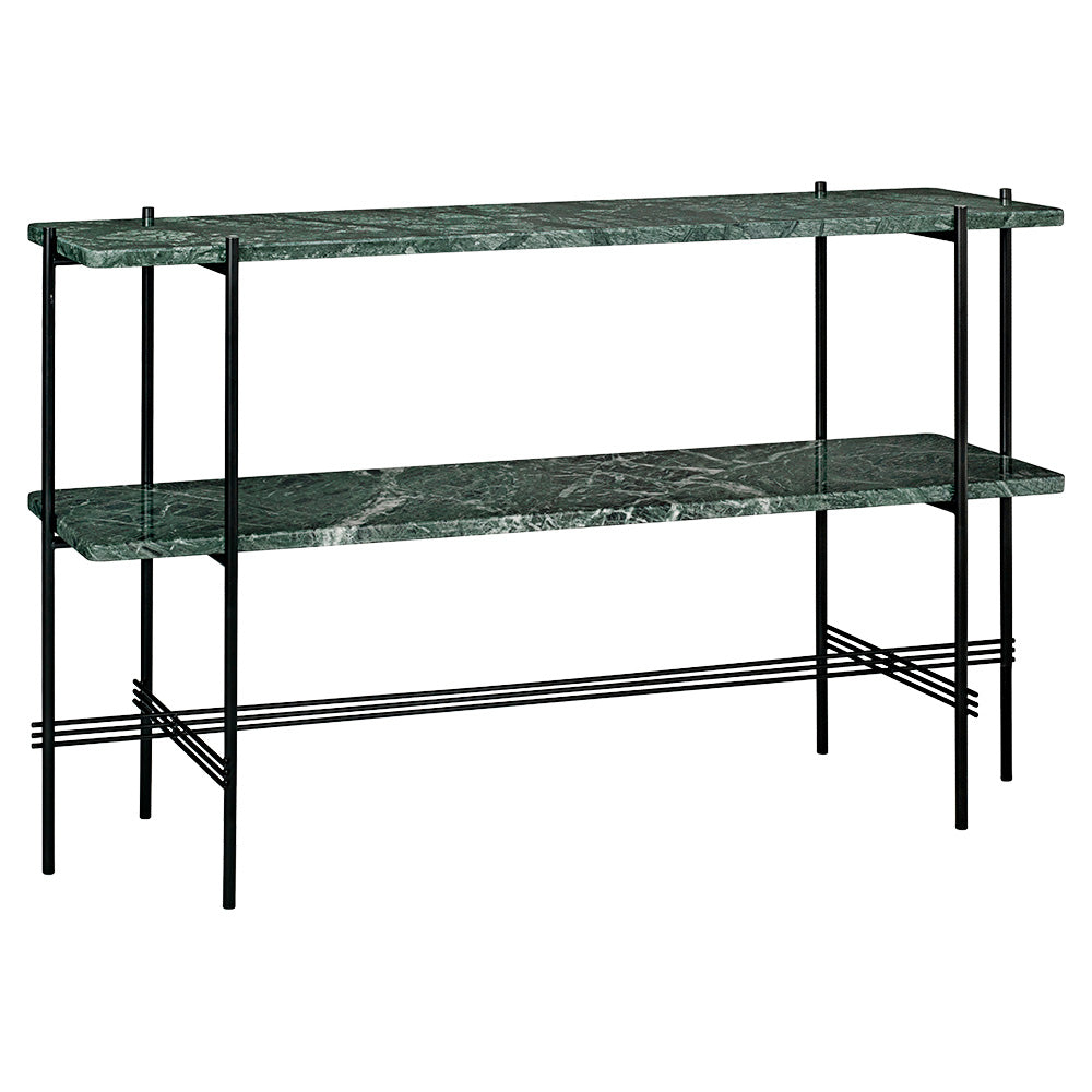 TS 2 Tier Console Table - Green Marble, Black
