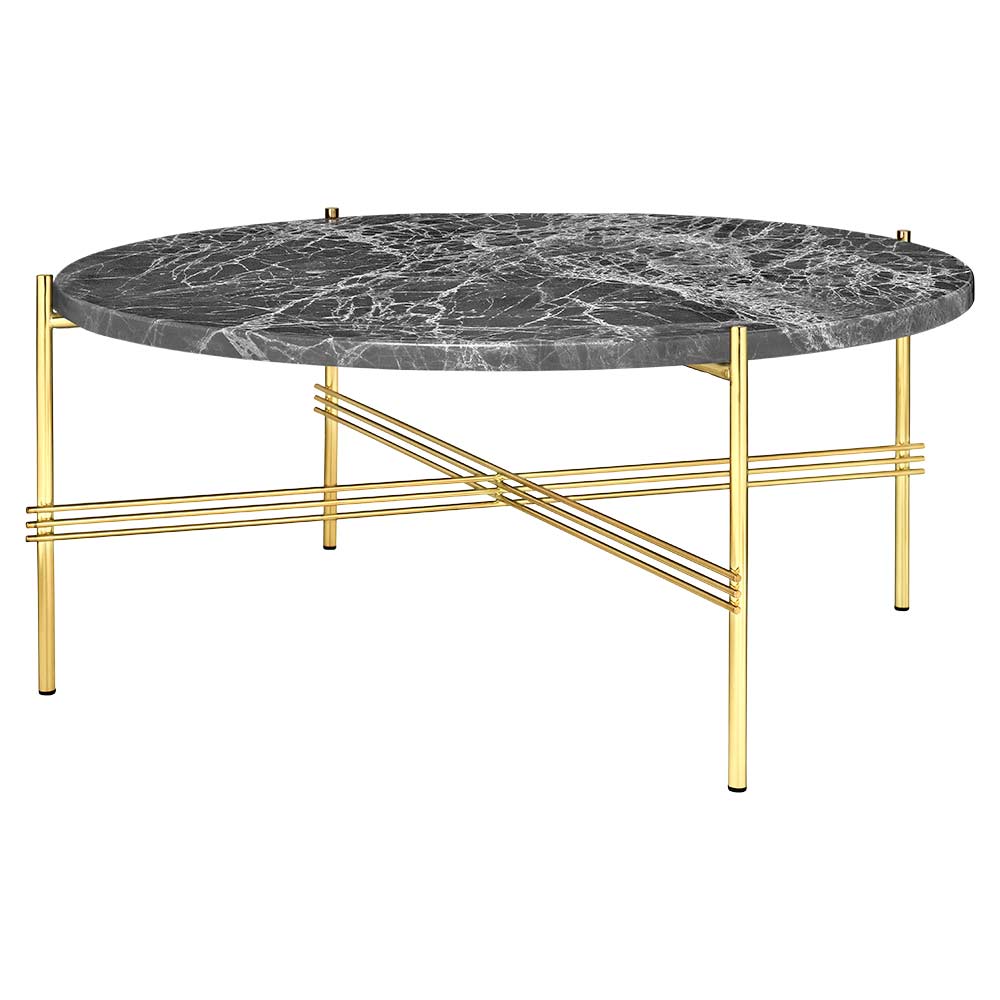 TS Round Coffee Table Medium - Gray Marble, Brass