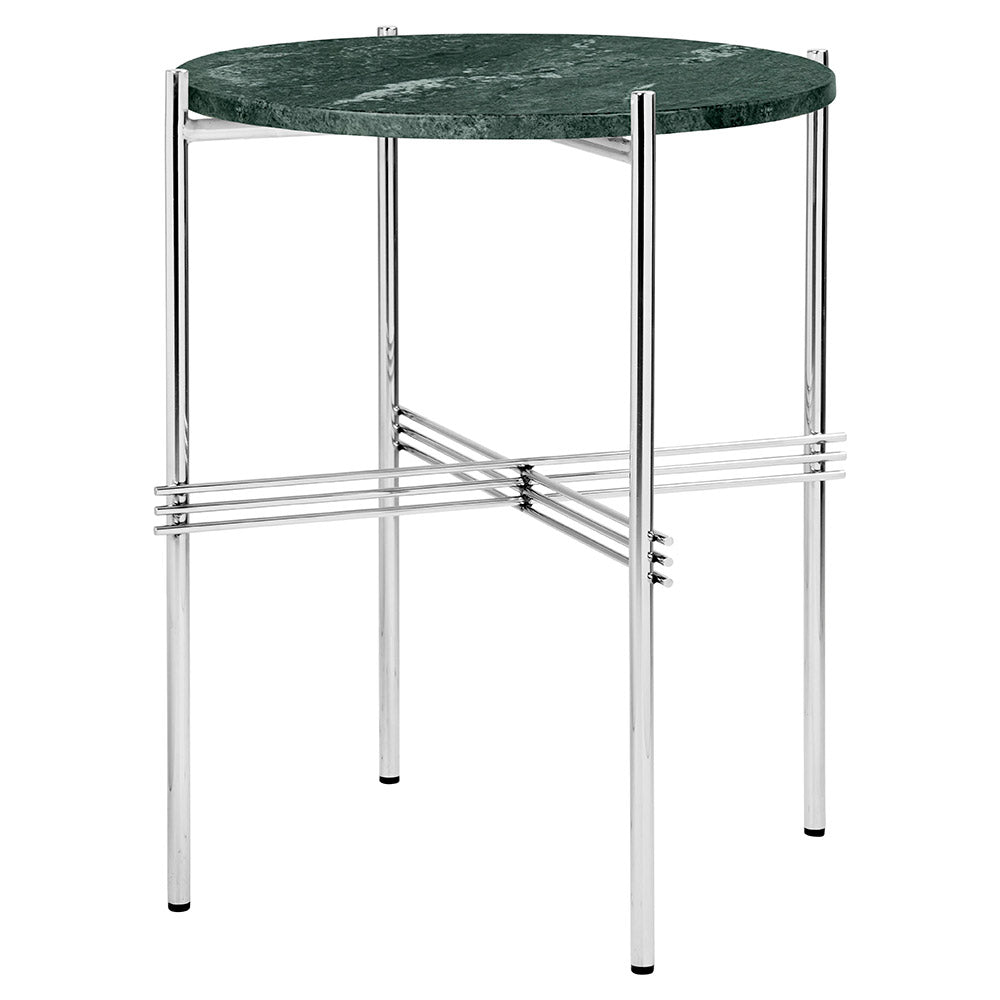 TS Side Table - Green Marble, Polished Steel
