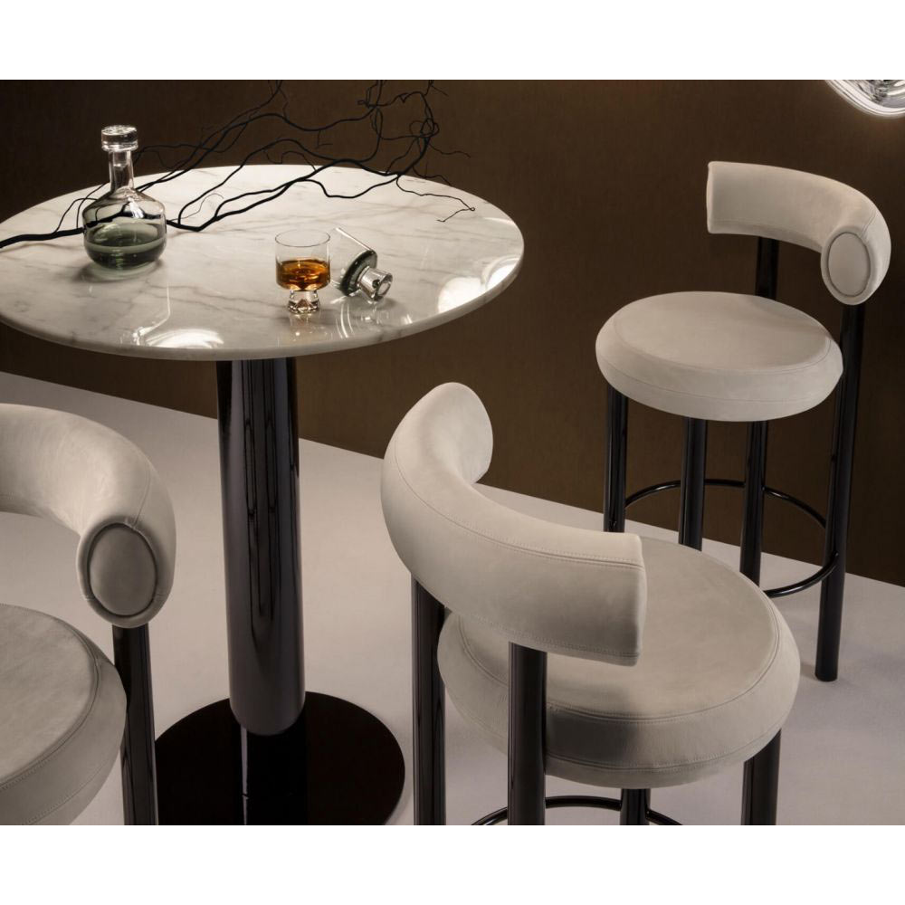 Tube Bar Table - White Marble Top, Black Base
