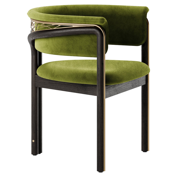 Volita Dining Chair - Green Velvet, Brass, Dark Brown Teak Frame