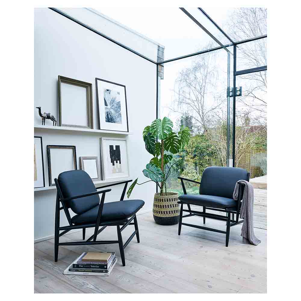 Von Lounge Armchair - Black Leather Cushion, Black Frame