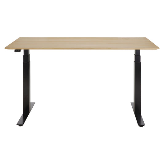 Bok Adjustable Desk - Oak Top, Black Base, With Cable Management