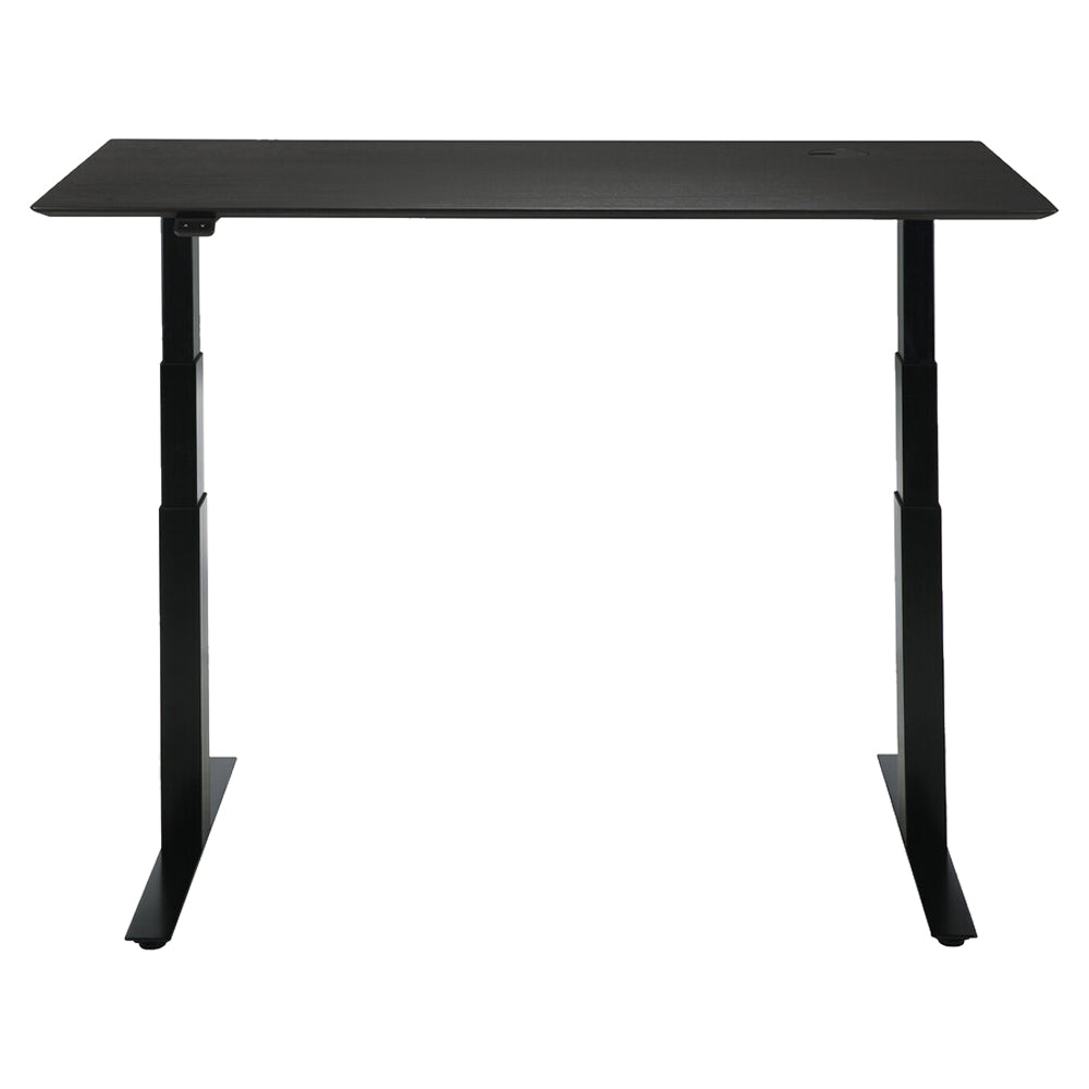 Bok Adjustable Desk - Black Oak Top, Black Base, With Cable Management