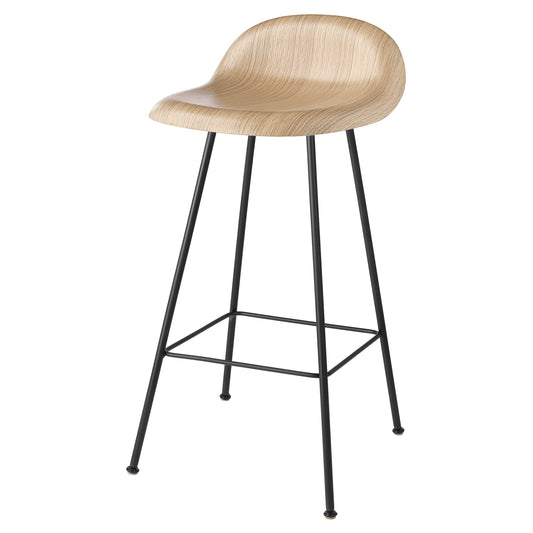 3D Bar Counter Stool - Oak Seat, Black Center Base