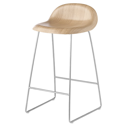 3D Bar Counter Stool - Oak Seat, Sledge Base