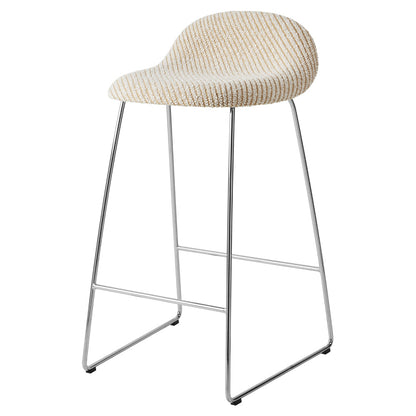 3D Fully Upholstered Counter Stool - Polished Stainless Steel Sledge Base