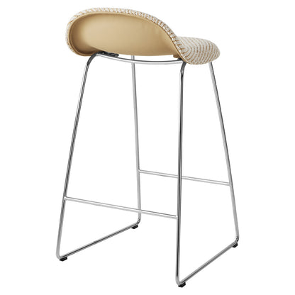 3D Fully Upholstered Counter Stool - Polished Stainless Steel Sledge Base