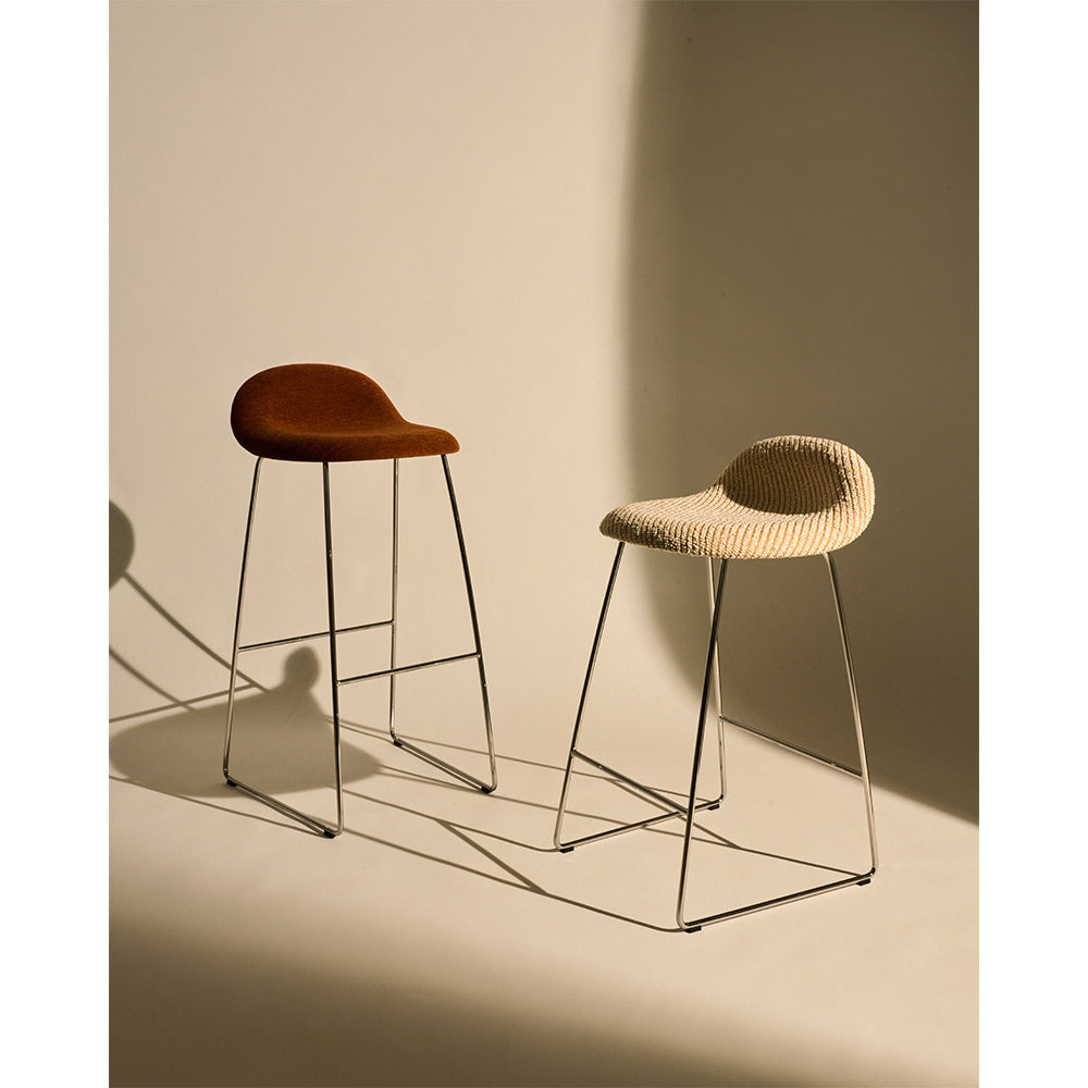 3D Fully Upholstered Counter Stool - Polished Stainless Steel Sledge Base