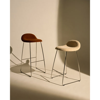 3D Fully Upholstered Counter Stool - Polished Stainless Steel Sledge Base