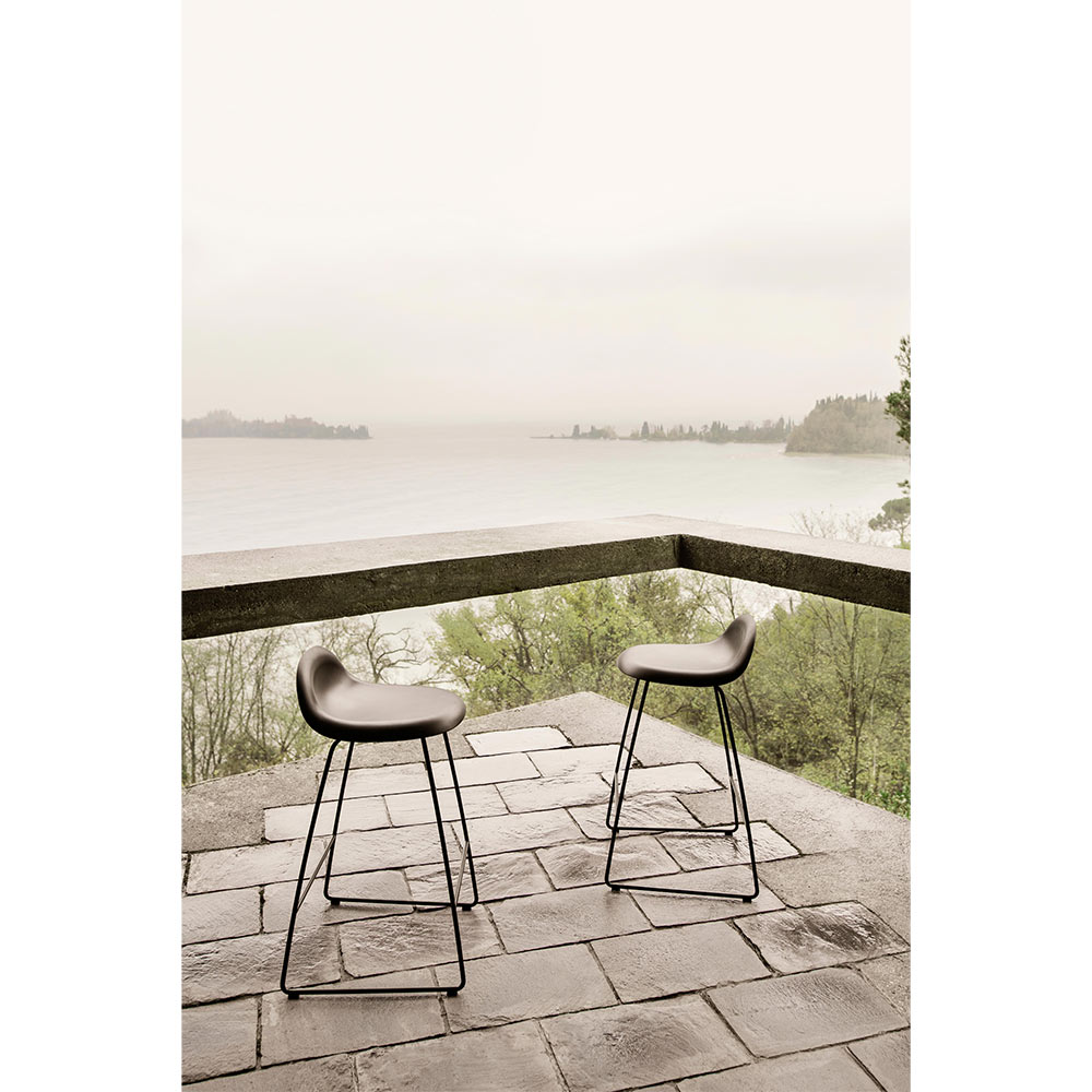 3D Unupholstered Counter Stool - Black Plastic, Black Matte Stainless Steel Sledge Base