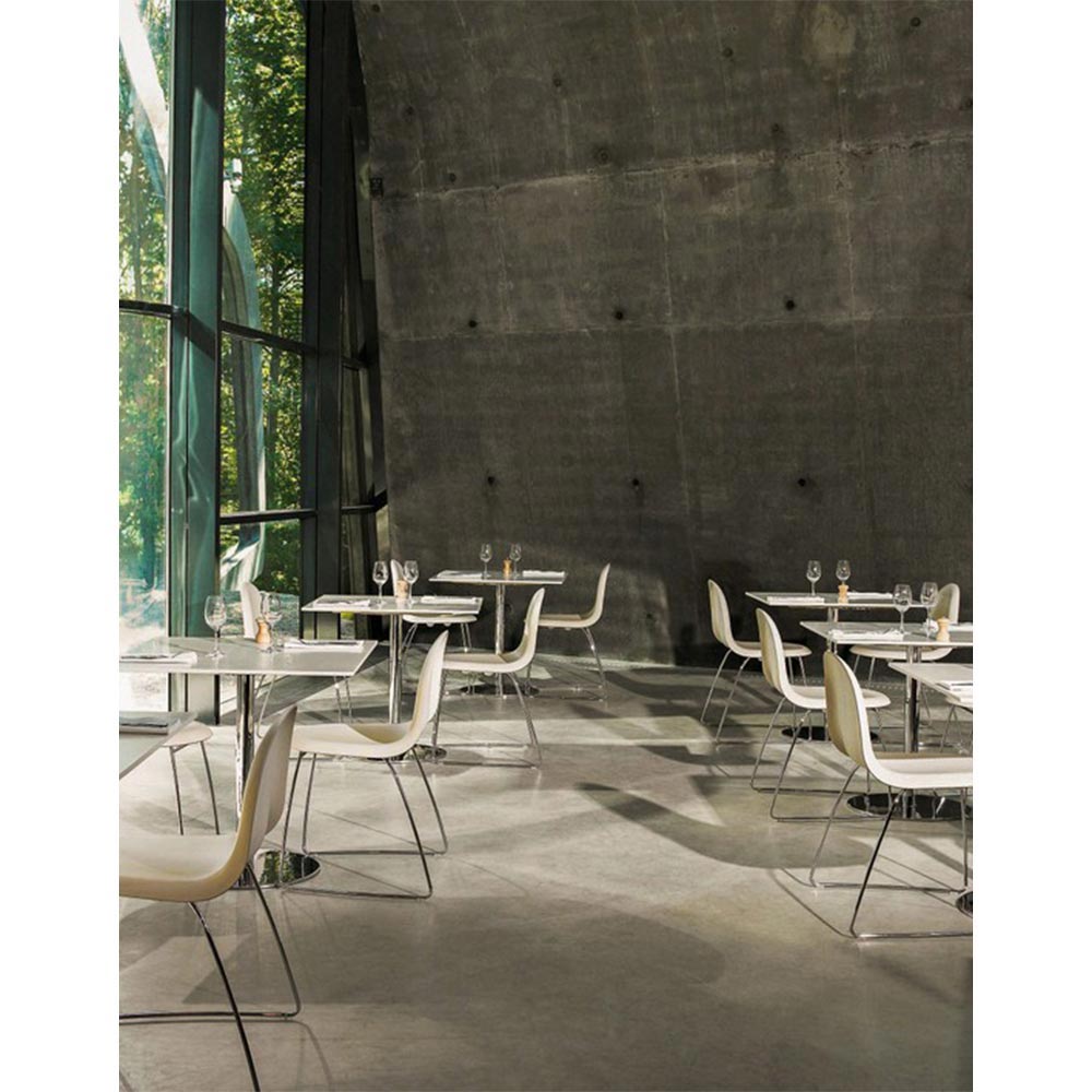 3D Unupholstered Dining Chair - Alabaster White Plastic, Black Matte Stainless Steel Sledge Stackable Base