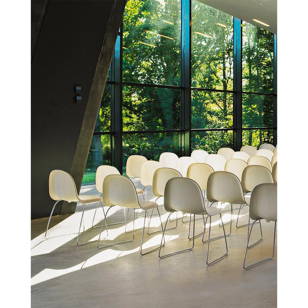 3D Unupholstered Dining Chair - Alabaster White Plastic, Black Matte Stainless Steel Sledge Stackable Base