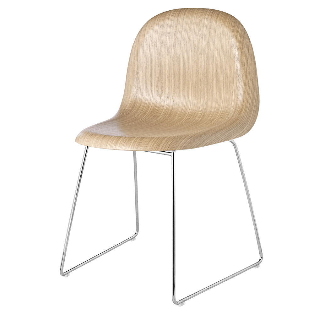 3D Unupholstered Dining Chair - Oak, Polished Stainless Steel Sledge Base