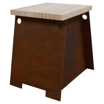 64 Plinth - Corten Steel, Travertine