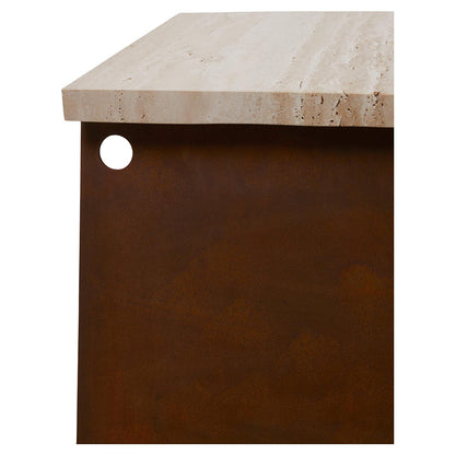64 Plinth - Corten Steel, Travertine