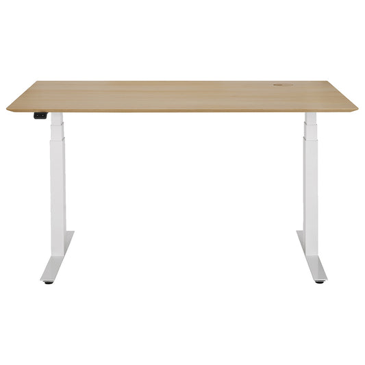 Bok Adjustable Desk - Oak Top, White Base, With Cable Management