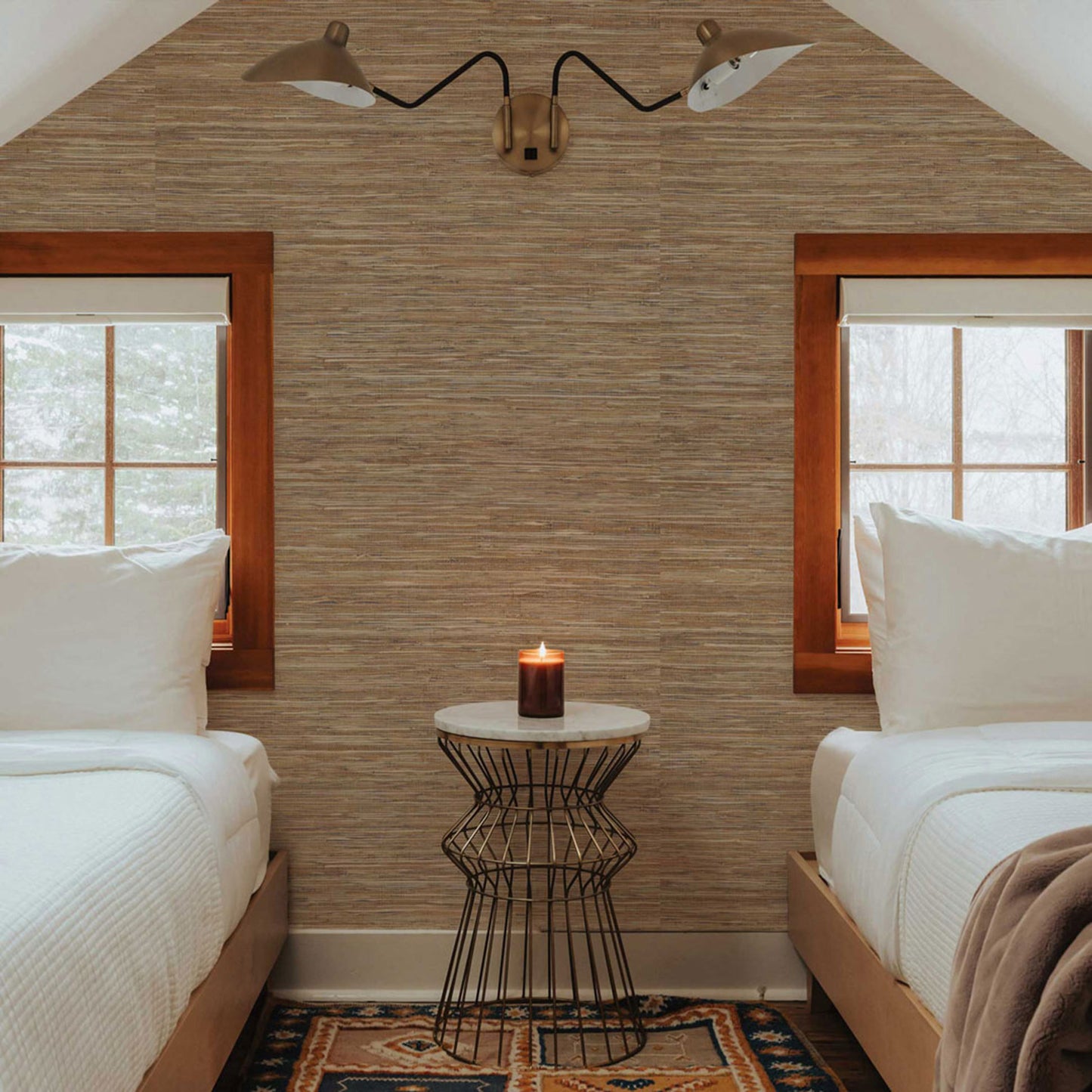 Stranded Knotted Hemp Grasscloth Wallpaper - Natural on Espresso