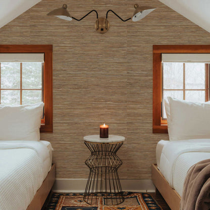 Stranded Knotted Hemp Grasscloth Wallpaper - Natural on Espresso