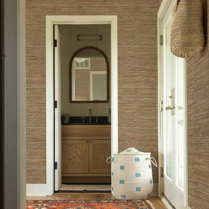 Stranded Knotted Hemp Grasscloth Wallpaper - Natural on Espresso