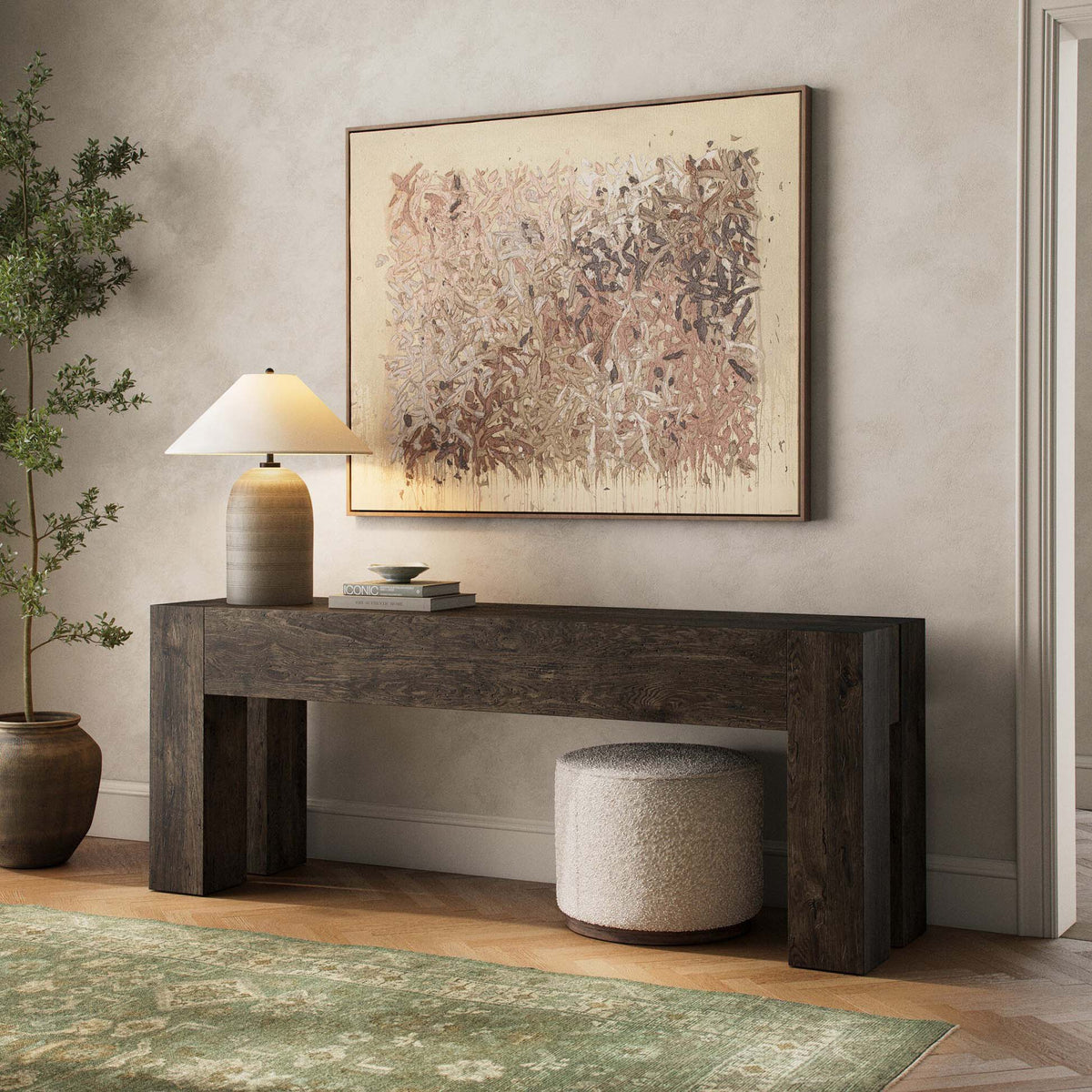 Abaso Console Table - Ebony Rustic Wormwood Oak