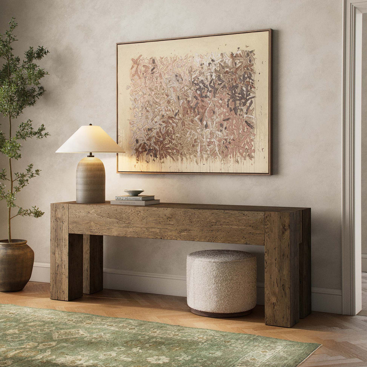 Abaso Console Table - Rustic Wormwood Oak