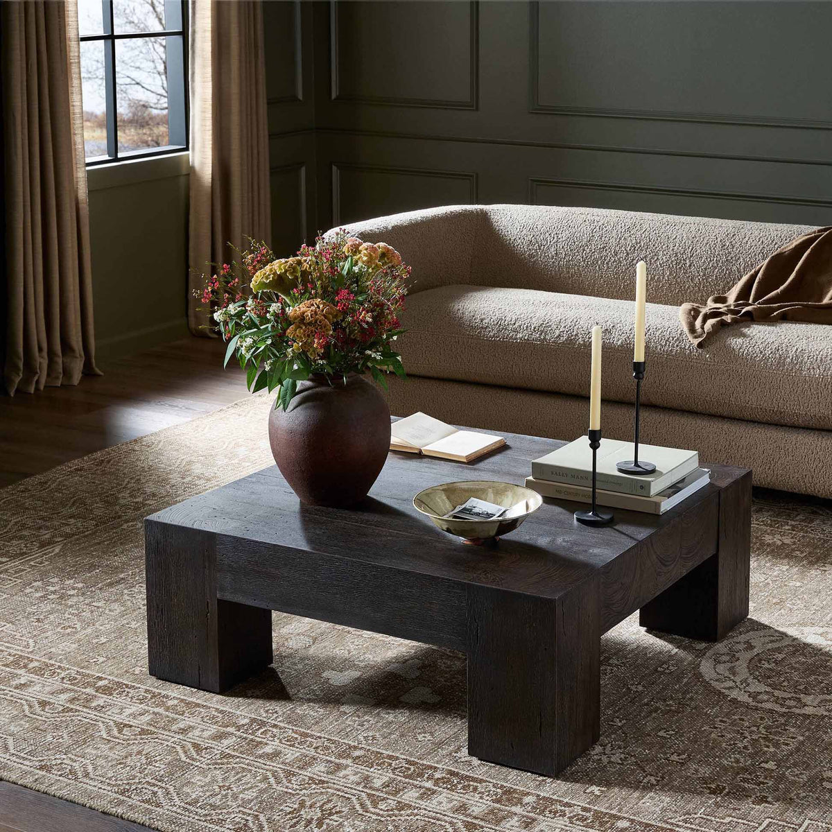 Abaso Rectangular Coffee Table - Ebony Rustic Wormwood Oak - 40"W