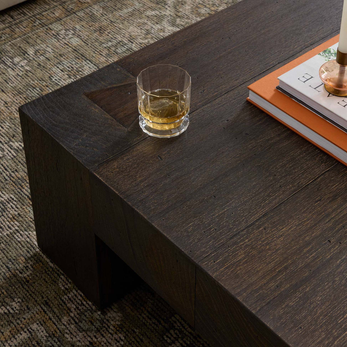 Abaso Rectangular Coffee Table - Ebony Rustic Wormwood Oak - 70"W