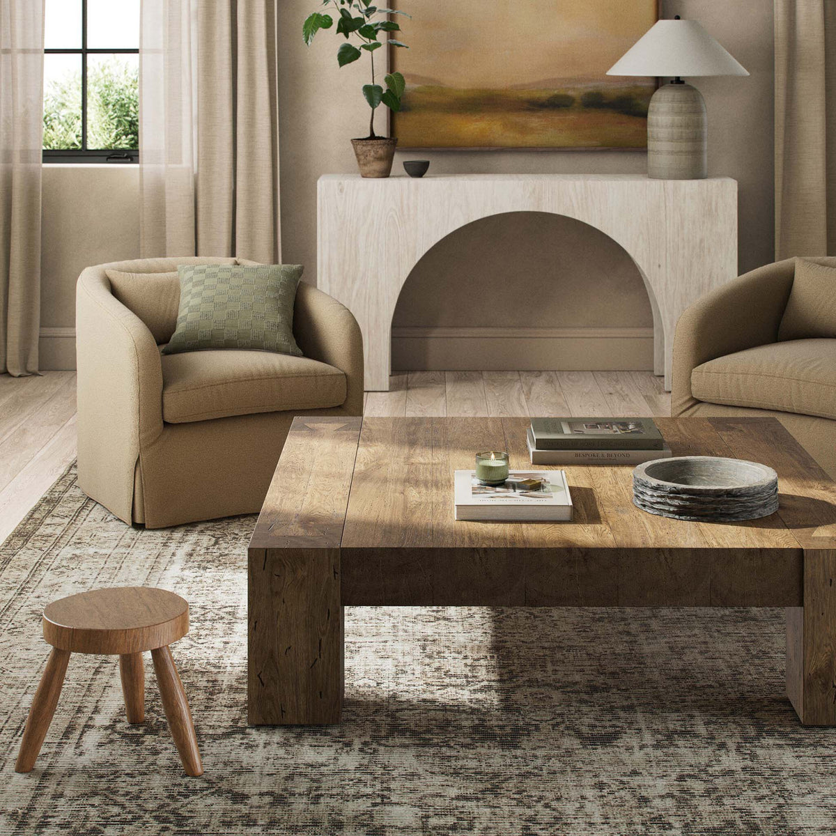 Abaso Rectangular Coffee Table - Rustic Wormwood Oak - 55"W