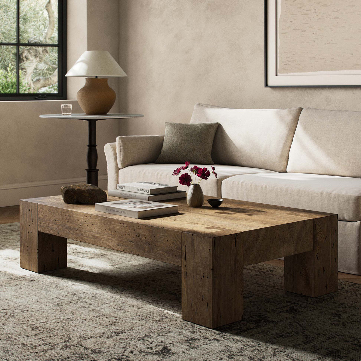 Abaso Rectangular Coffee Table - Rustic Wormwood Oak - 70"W