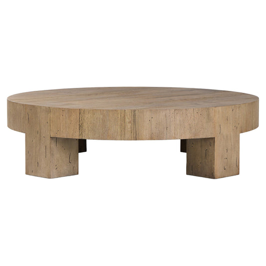 Abaso Round Coffee Table - Rustic Wormwood Oak