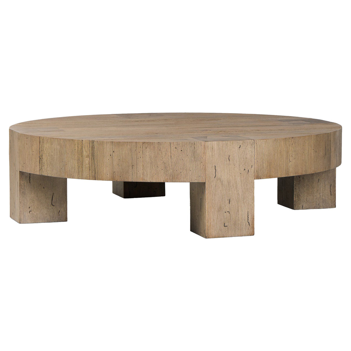 Abaso Round Coffee Table - Rustic Wormwood Oak