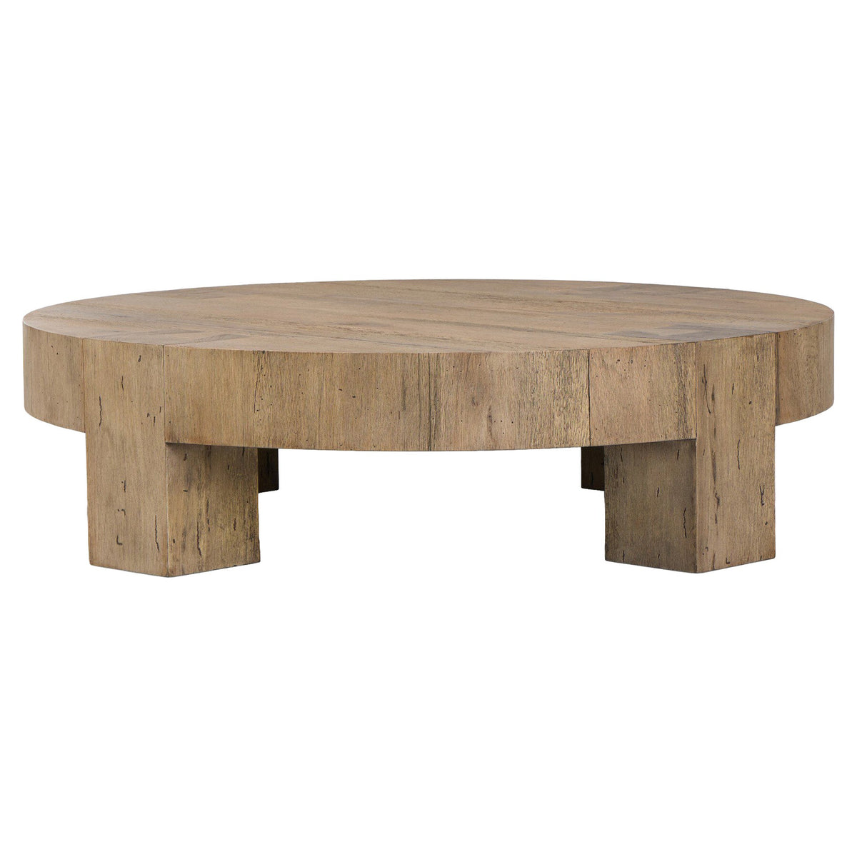 Abaso Round Coffee Table - Rustic Wormwood Oak