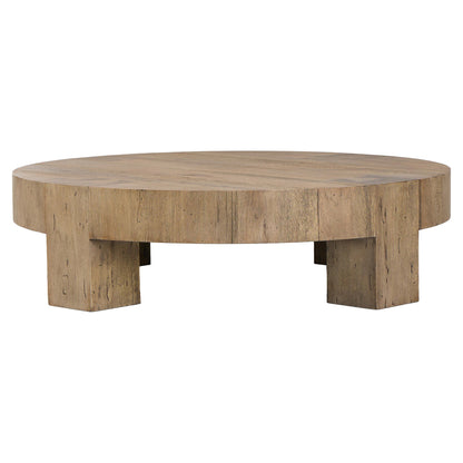 Abaso Round Coffee Table - Rustic Wormwood Oak