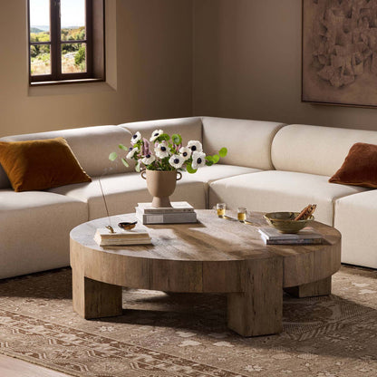 Abaso Round Coffee Table - Rustic Wormwood Oak