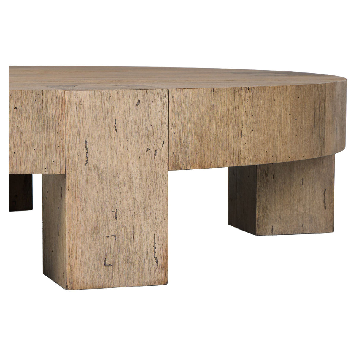 Abaso Round Coffee Table - Rustic Wormwood Oak