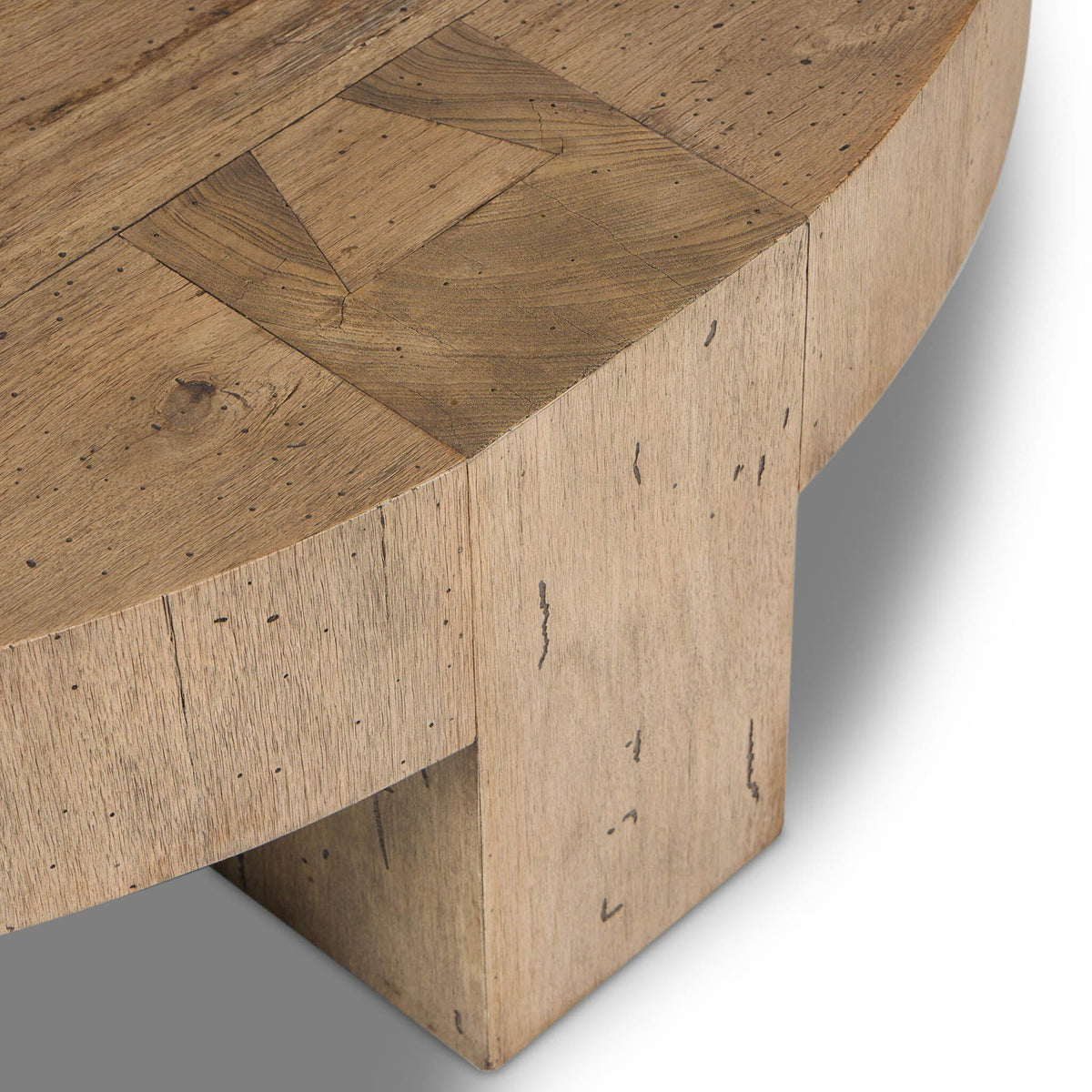 Abaso Round Coffee Table - Rustic Wormwood Oak