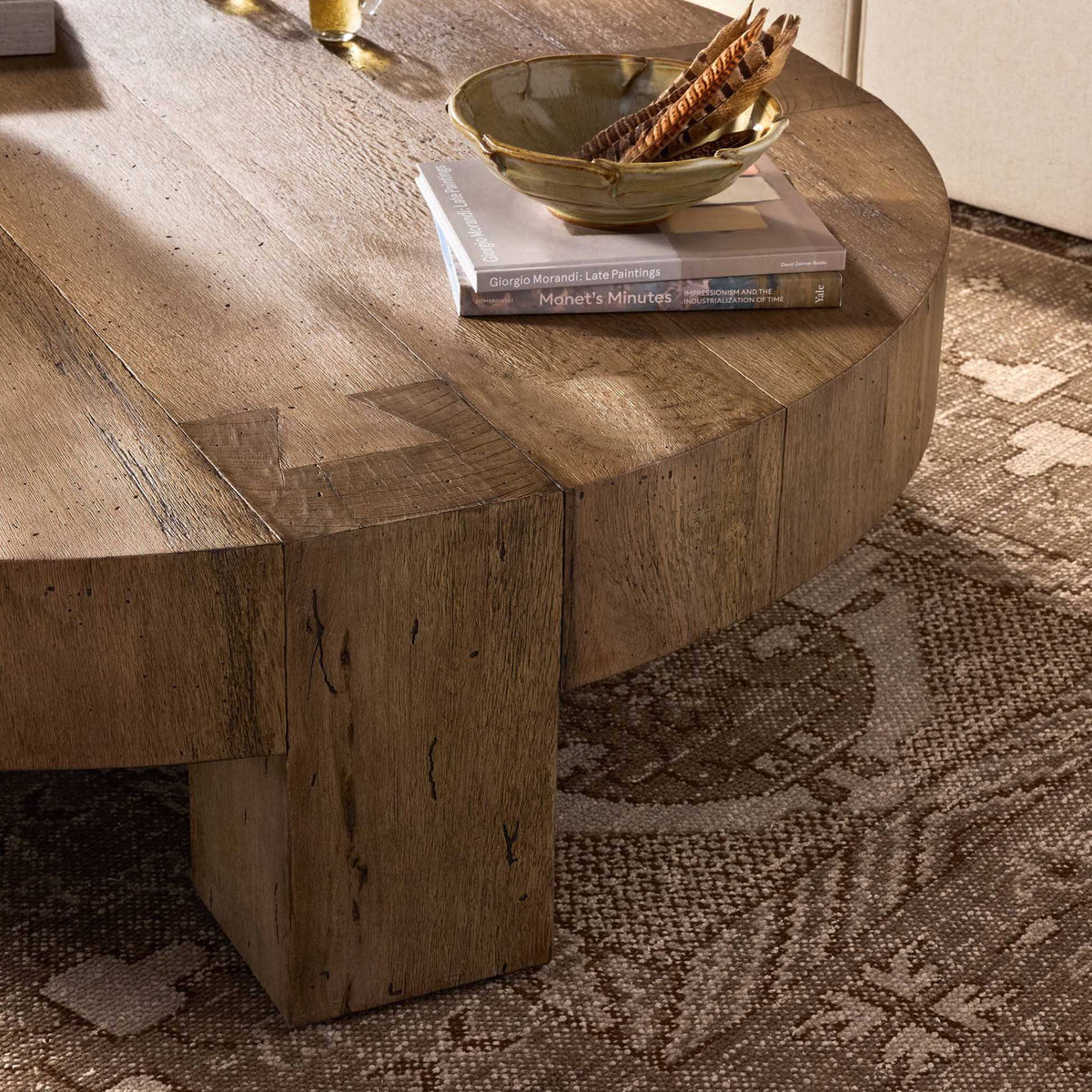 Abaso Round Coffee Table - Rustic Wormwood Oak