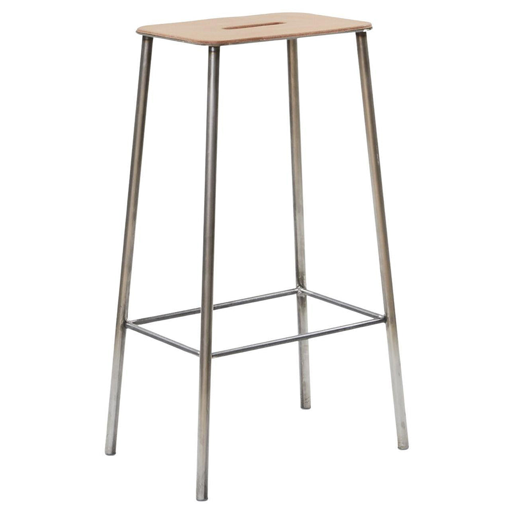 Adam Bar Stool - Natural Leather, Raw Steel