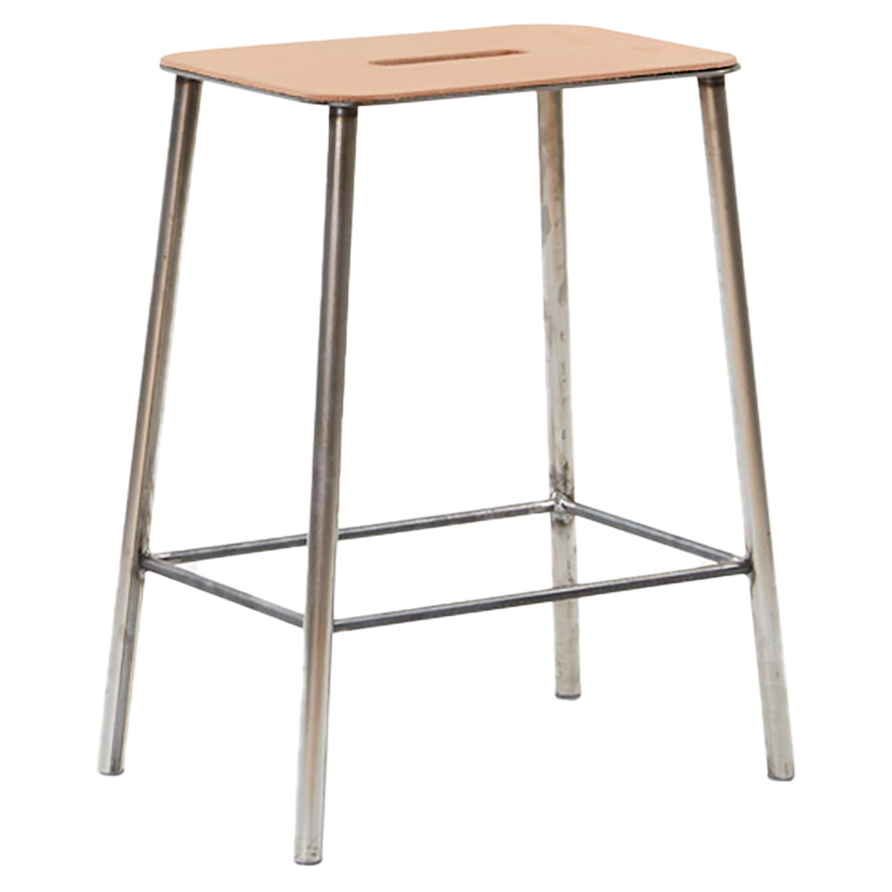 Adam Stool - Natural Leather, Raw Steel