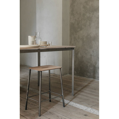 Adam Stool - Natural Leather, Raw Steel