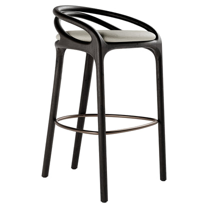 Aleta Bar Stool - Beige Chenille, Bronze, Dark Brown Teak Frame
