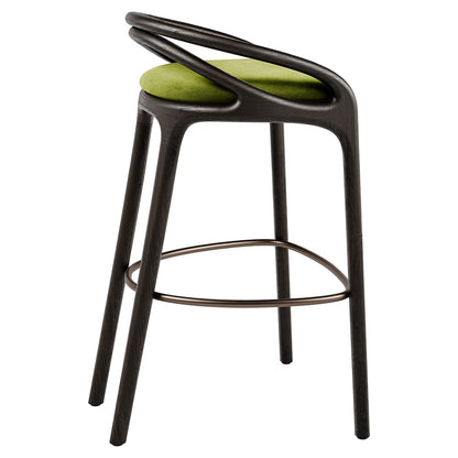 Aleta Bar Stool - Green Velvet, Bronze, Dark Brown Teak Frame