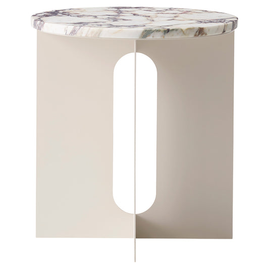 Androgyne 16.5" Steel Side Table - Ivory, Calacatta Viola Marble Top