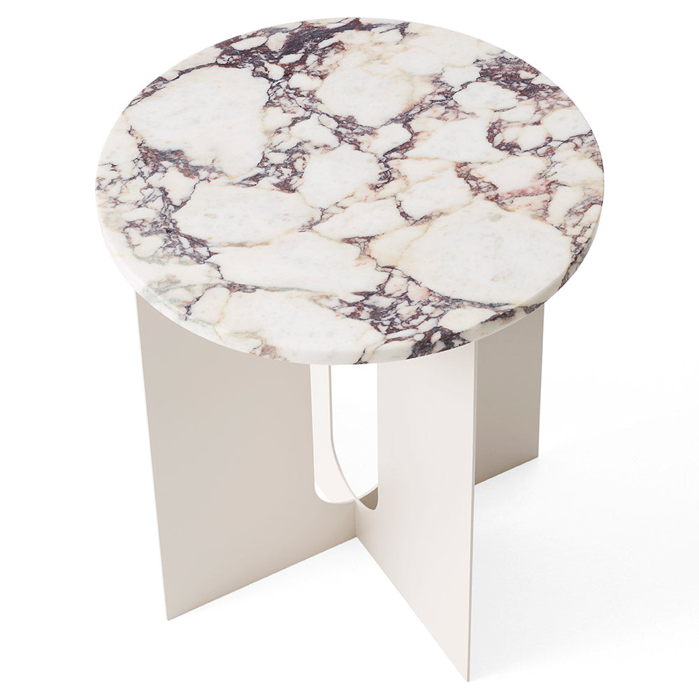 Androgyne 16.5" Steel Side Table - Ivory, Calacatta Viola Marble Top