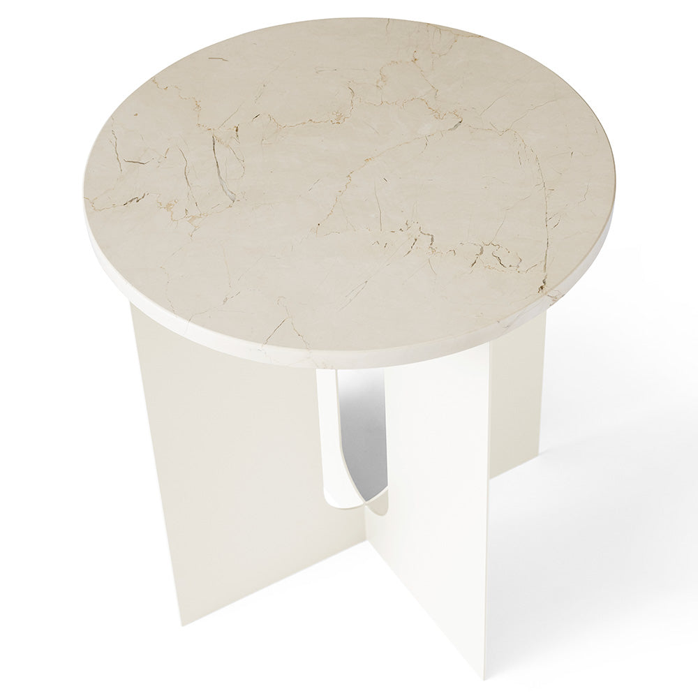 Androgyne 16.5_ Steel Side Table - Ivory, Crystal Rose Marble Top