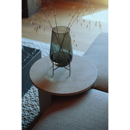Androgyne 16.5_ Steel Side Table - Ivory, Crystal Rose Marble Top